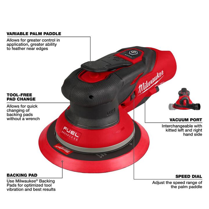 Milwaukee M12 FUEL 6 Inch Random Orbital Sander, 3/16 Inch (Bare Tool), large image number 3
