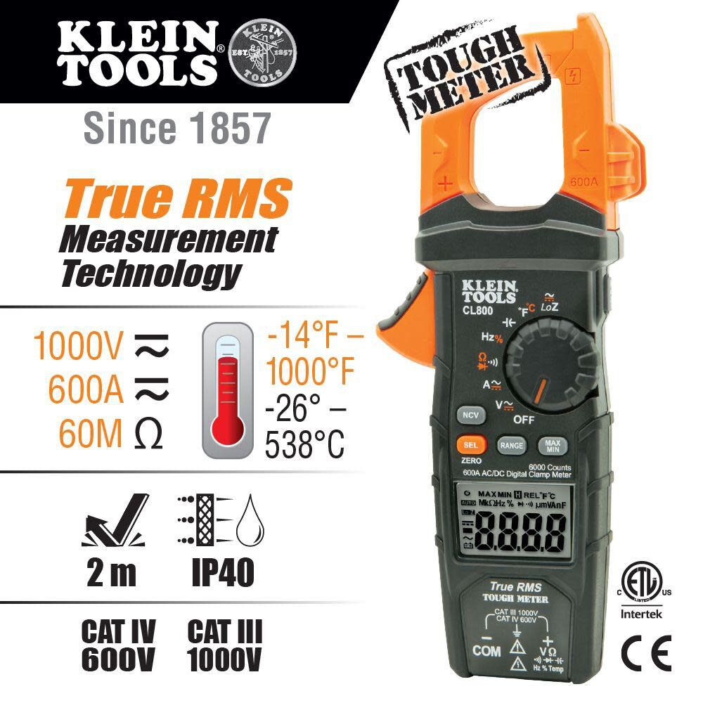 Klein Tools Digital Clamp Meter AC/DC Auto, large image number 2