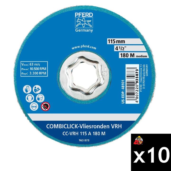 Pferd 4-1/2 Inch 180 Grit Aluminum Oxide Hard Non-Woven Disc Bundle, 10 Pieces