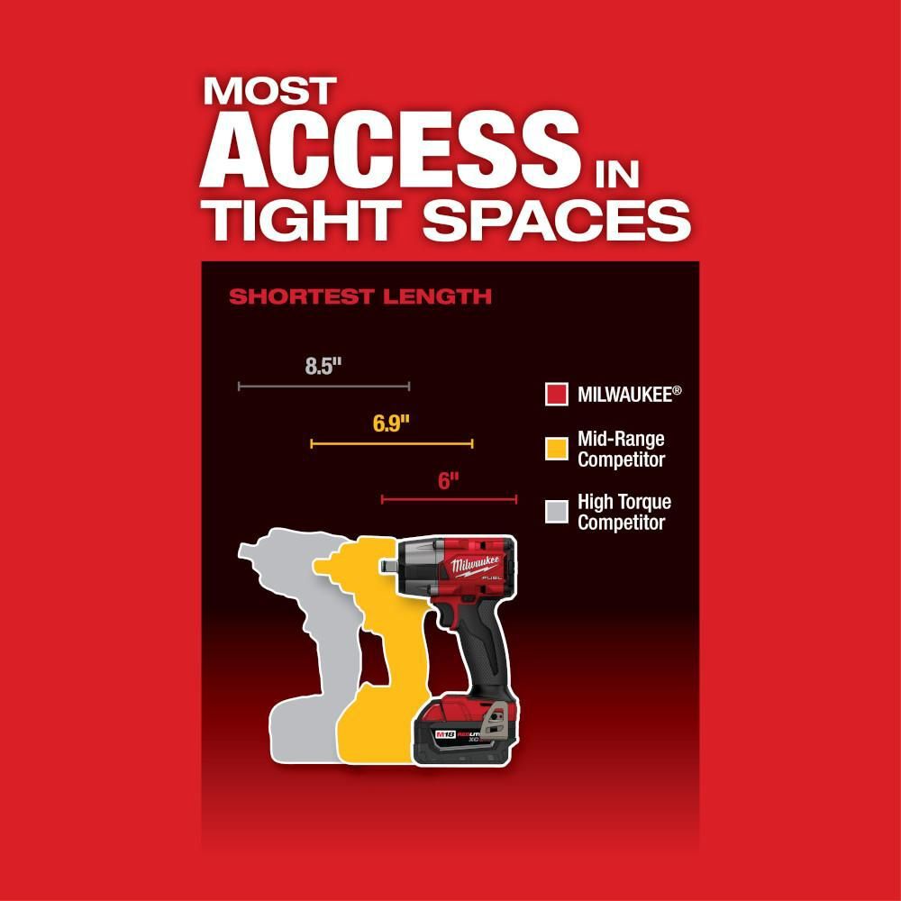 Milwaukee M18 FUEL 1/2 Inch Mid-Torque Impact Wrench with Friction Ring Kit & Protective Boot Bundle, large image number 6