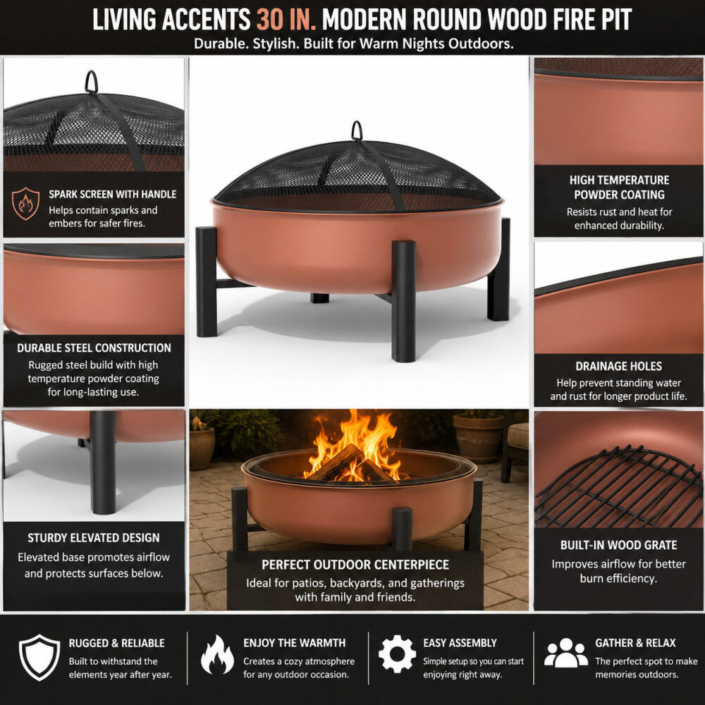 Living Accents 30 Inch Steel Round Wood Fire Pit, large image number 2