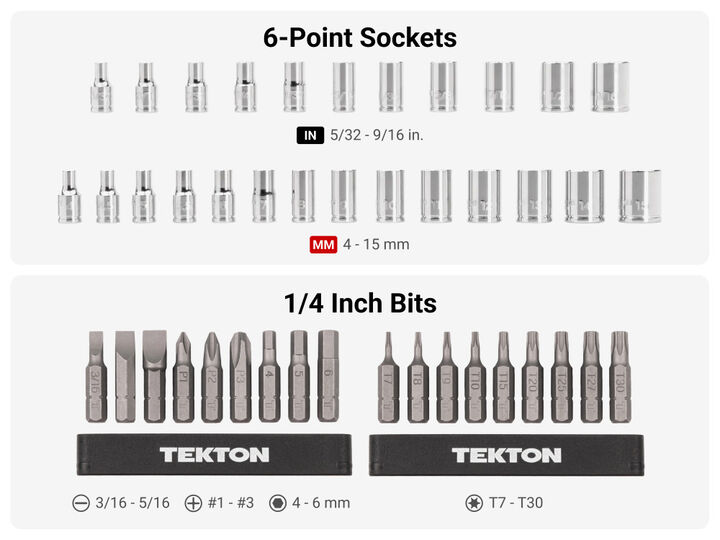 Tekton 1/4 Inch 6 Point Small Engine Repair Kit, Ratchet and Case, 50 Pieces, large image number 4