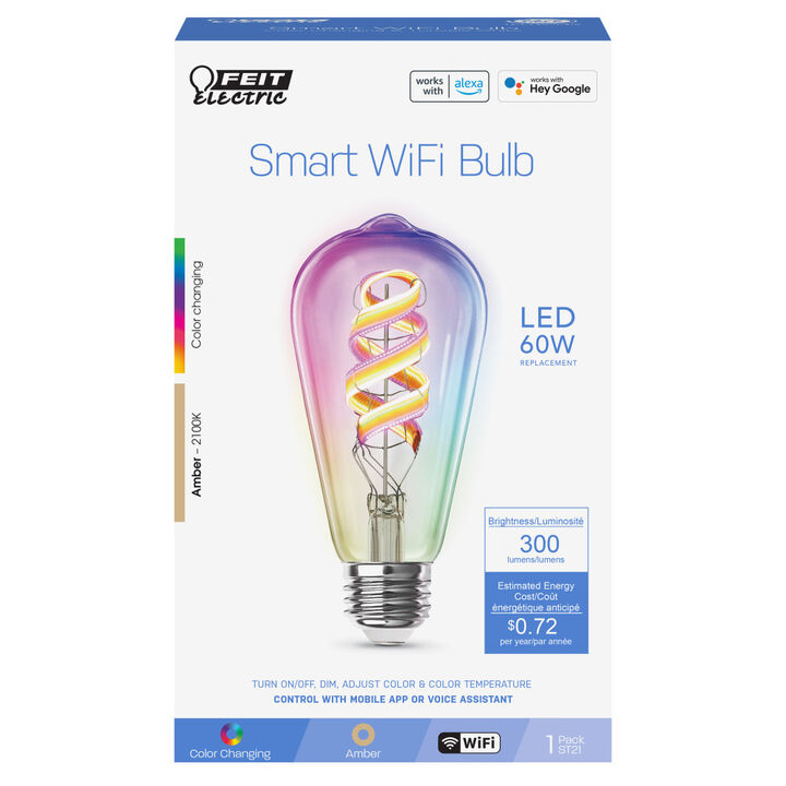Feit Electric 60W ST21 Smart WiFi Filament LED Bulb 1pk, large image number 1