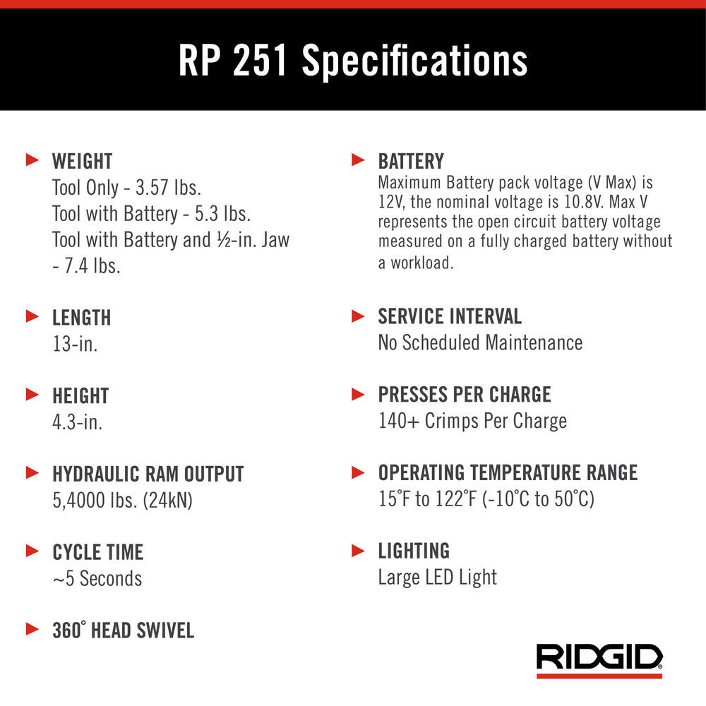 Ridgid RP 251 Press Tool Battery Kit with RLS Jaws ( 1/4 Inch - 7/8 Inch), large image number 7