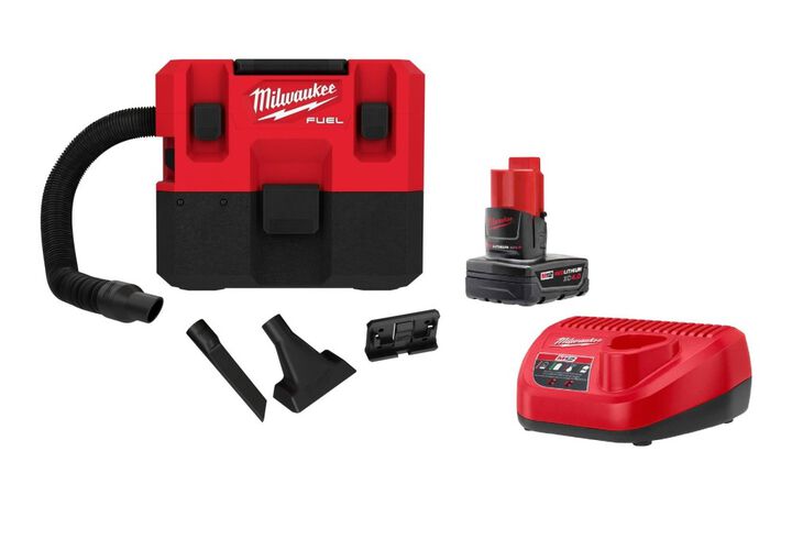 Milwaukee M12 FUEL 1.6 Gallon Wet/Dry Vacuum with XC4.0 Starter Kit Bundle