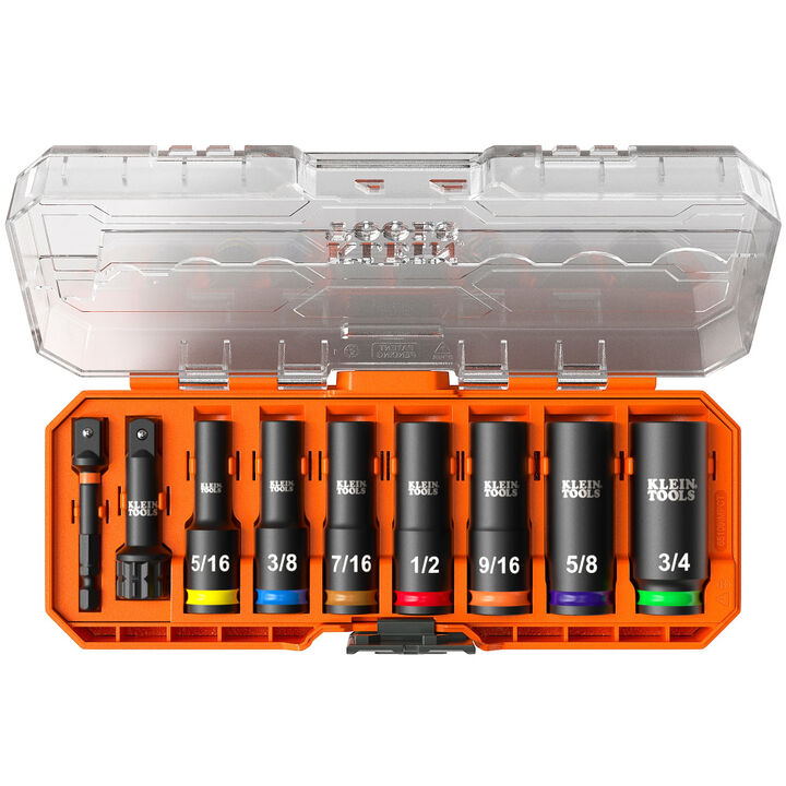 Klein Tools KNECT Deep-Well 3/8 Inch Drive Impact Socket Set, SAE, 9 Pieces