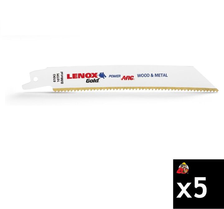 Lenox 6 Inch 10 TPI Gold Power Arc Curved  Reciprocating Saw Blade, 5 Pieces