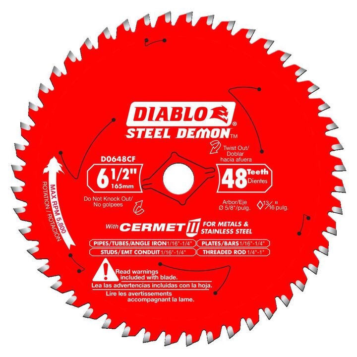 Diablo Tools 6 1/2 inch x 48 Tooth TCG Cermet II Steel Demon Medium Metal & Stainless Cutting Circular Saw Blade with 5/8 inch Diamond Arbor, large image number 0