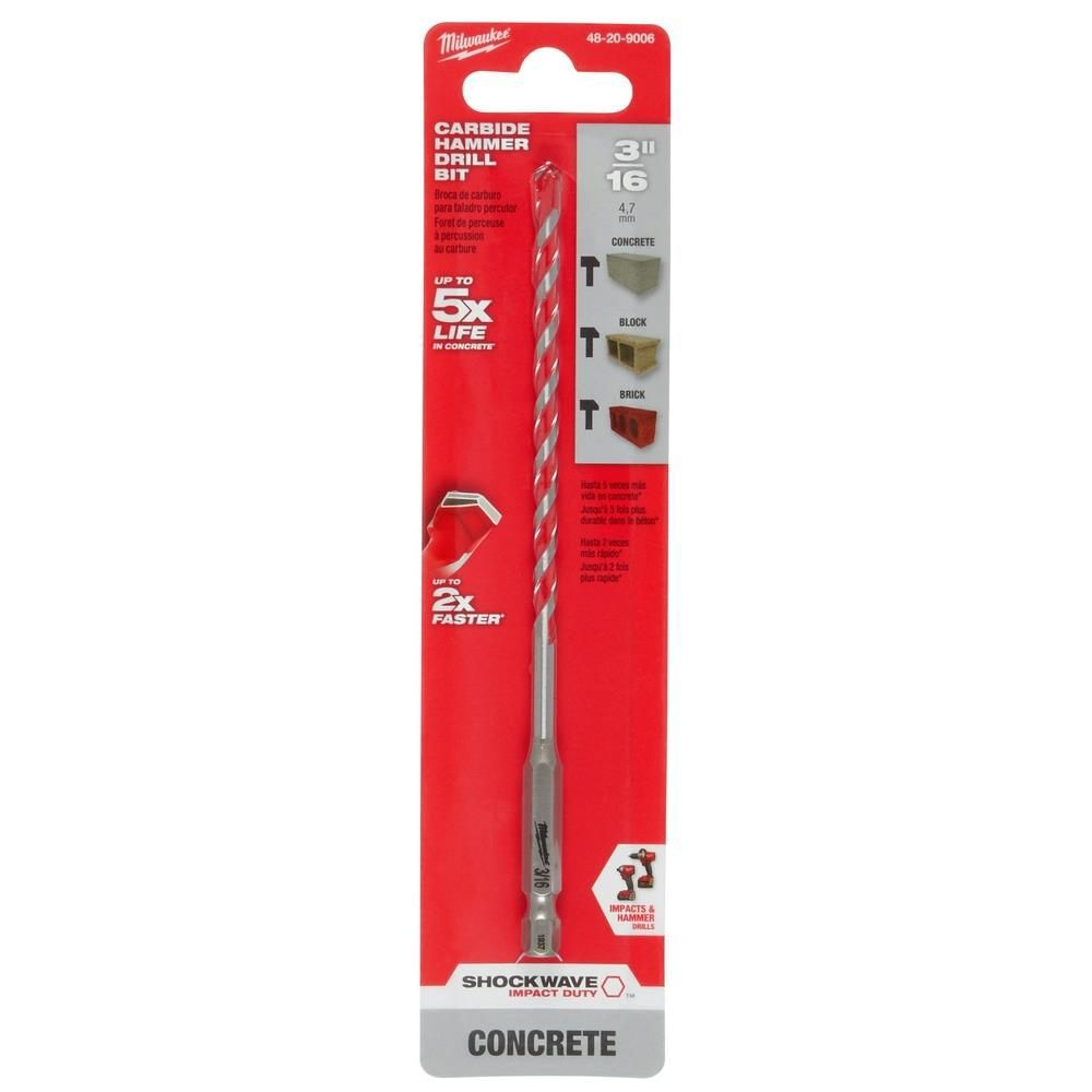 Milwaukee SHOCKWAVE Carbide Hammer Drill Bit 3/16inchx4inchx6inch, large image number 11