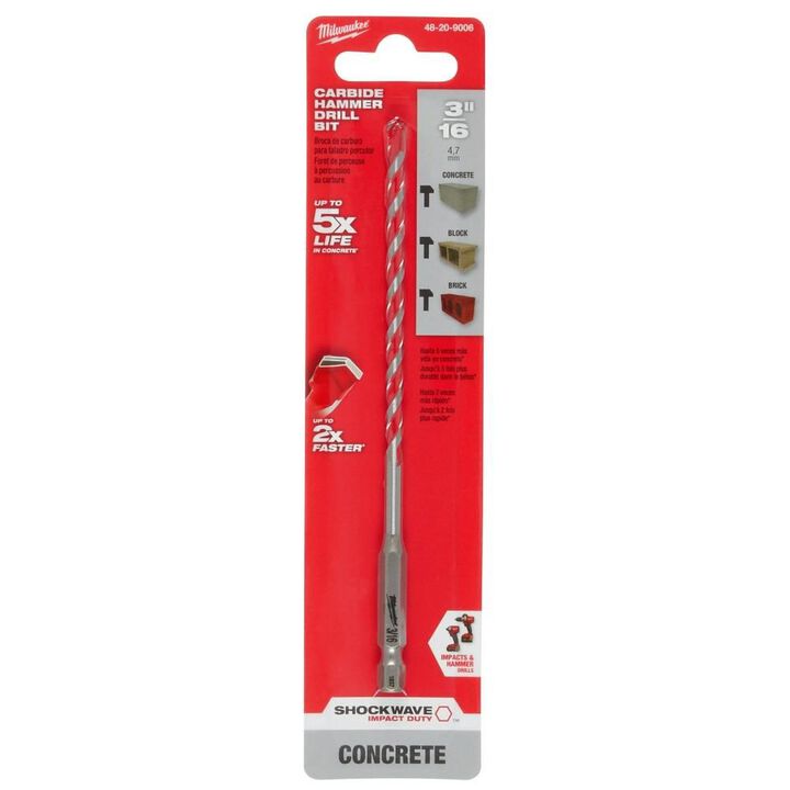 Milwaukee SHOCKWAVE Carbide Hammer Drill Bit 3/16inchx4inchx6inch, large image number 10