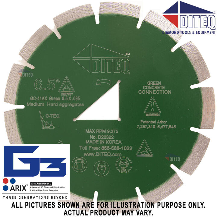 Diteq 6 1/2 Inch Green Pro IV High Performance Segmented Rim Diamond for Green Concrete