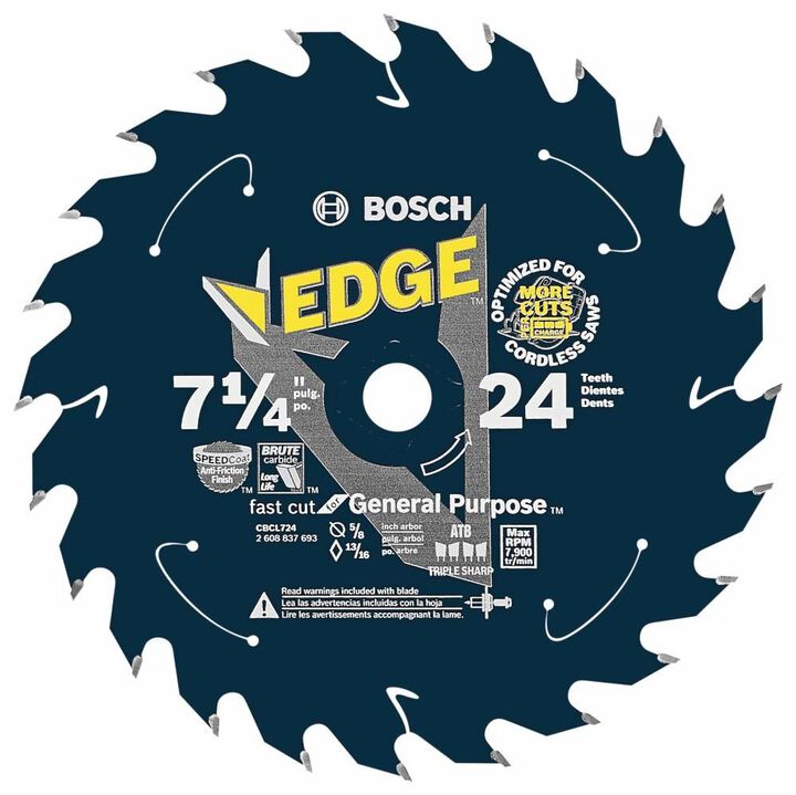 Bosch 7-1/4 Inch 24 Tooth Edge Cordless Circular Saw Blade for General Purpose