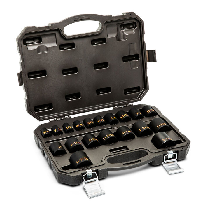GEARWRENCH 1/2 Inch Drive 6 Point SAE Hi-Viz Impact Socket Set 19 Pieces, large image number 1