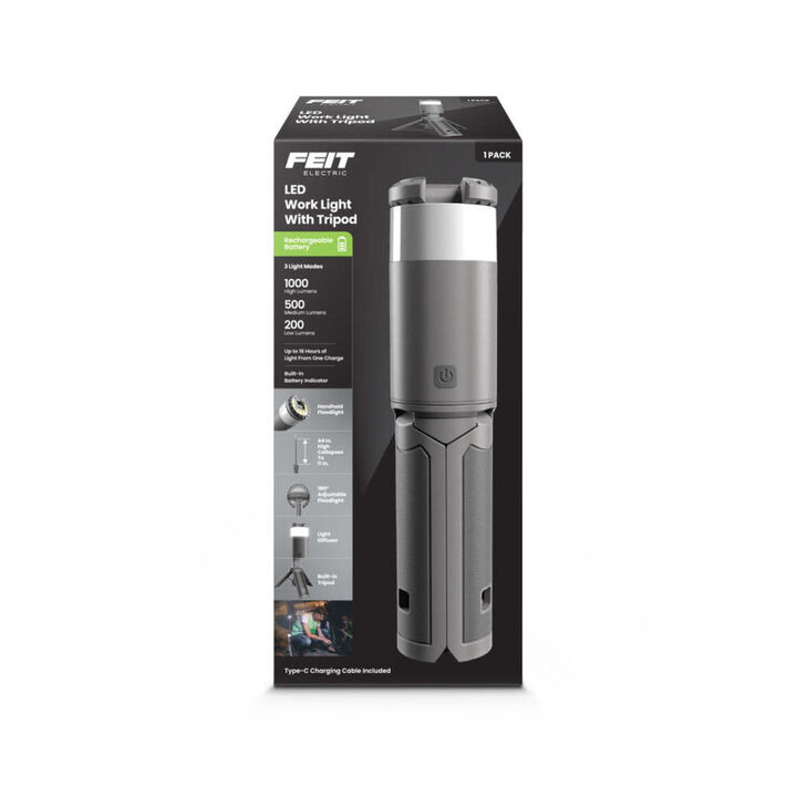 Feit Electric 1000 Lumens 6500K Black Lithium Ion Mini LED Work Light with Tripod, large image number 1