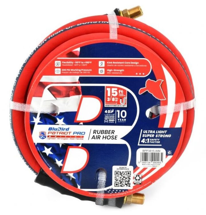 BluBird 3/8 Inch X 15 Ft. Patriot Pro Rubber Air Hose Assembly