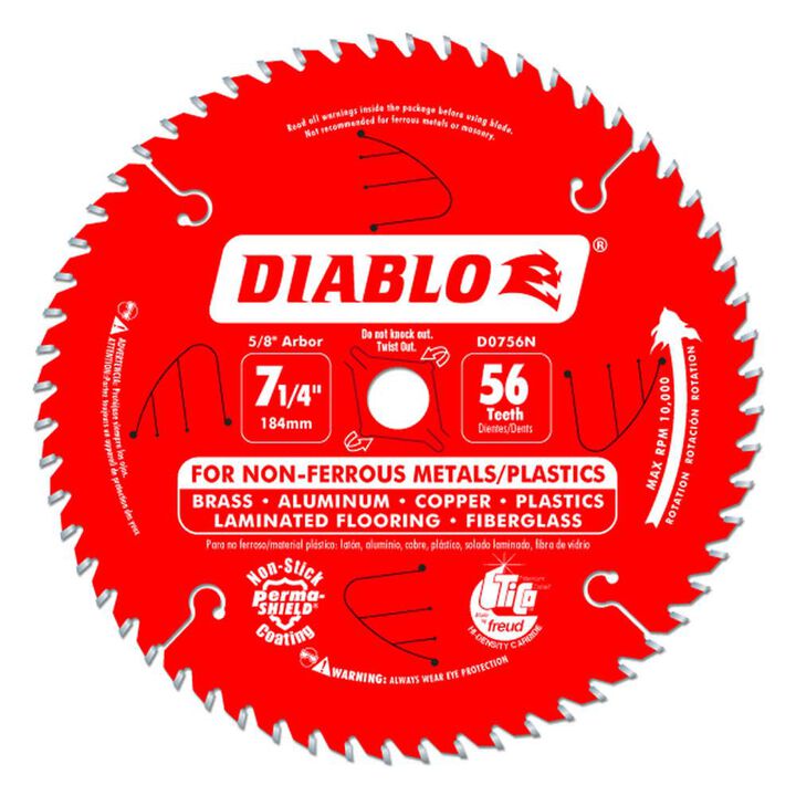 Diablo Tools 7-1/4 inch x 56 Tooth TCG Aluminum Cutting Circular Saw Blade with 5/8 inch Diamond Arbor