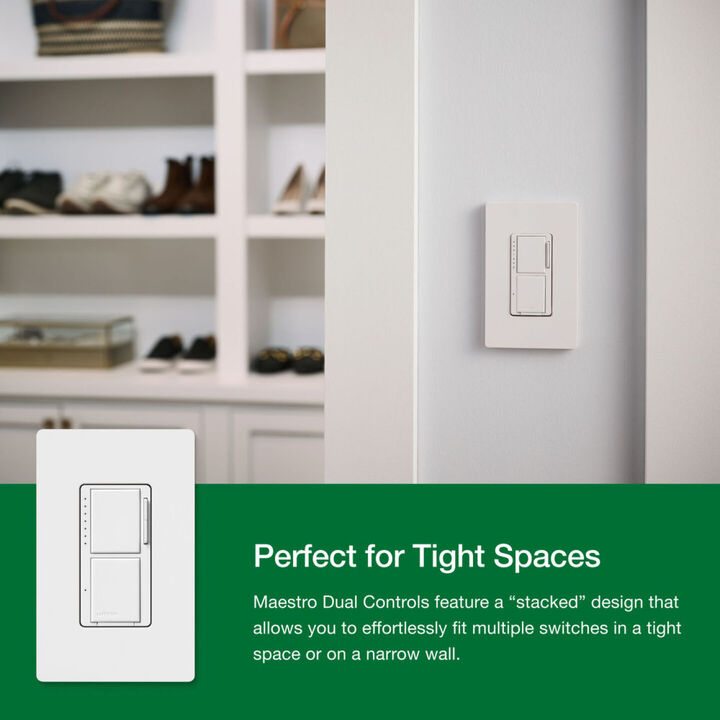 Lutron Maestro LED+ 120V 75W Gloss White Dual Control Tap Dimmer Switch, large image number 2