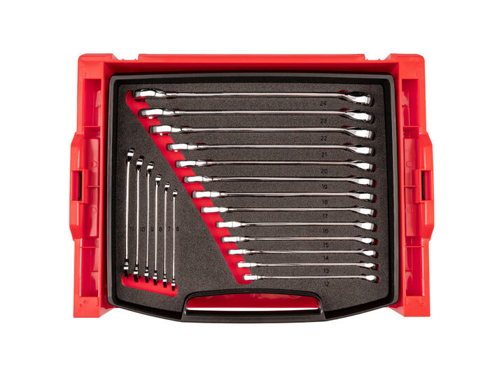 Tekton Combination Wrench Set with Drawer and Rack, 19 Piece (6-24 mm)