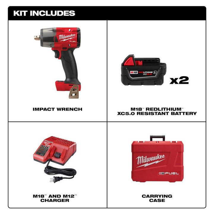 Milwaukee M18 FUEL 1/2 Inch Mid-Torque Impact Wrench with Pin Detent Kit & Protective Boot Bundle, large image number 1