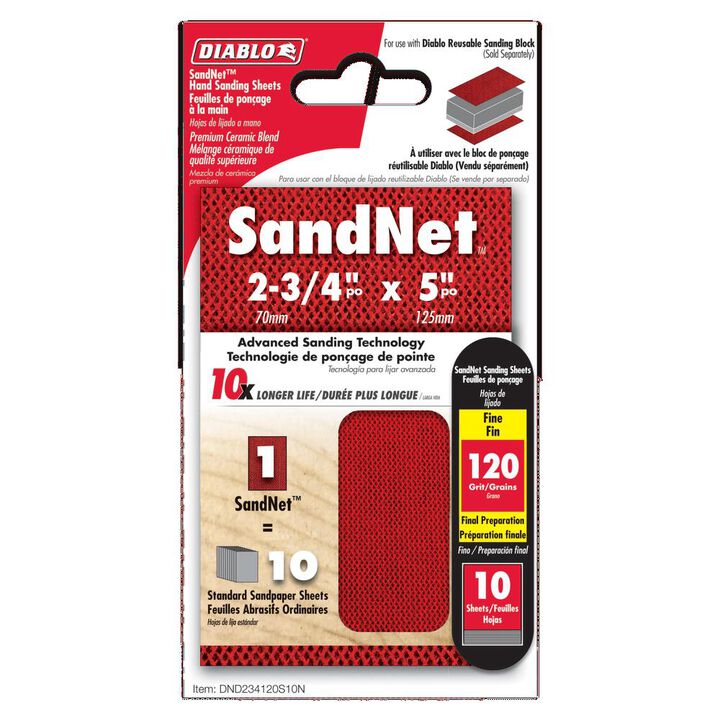 Diablo Tools SandNET Sanding Sheets 2 3/4in x 5in 120 Grit Reusable 10pc, large image number 1