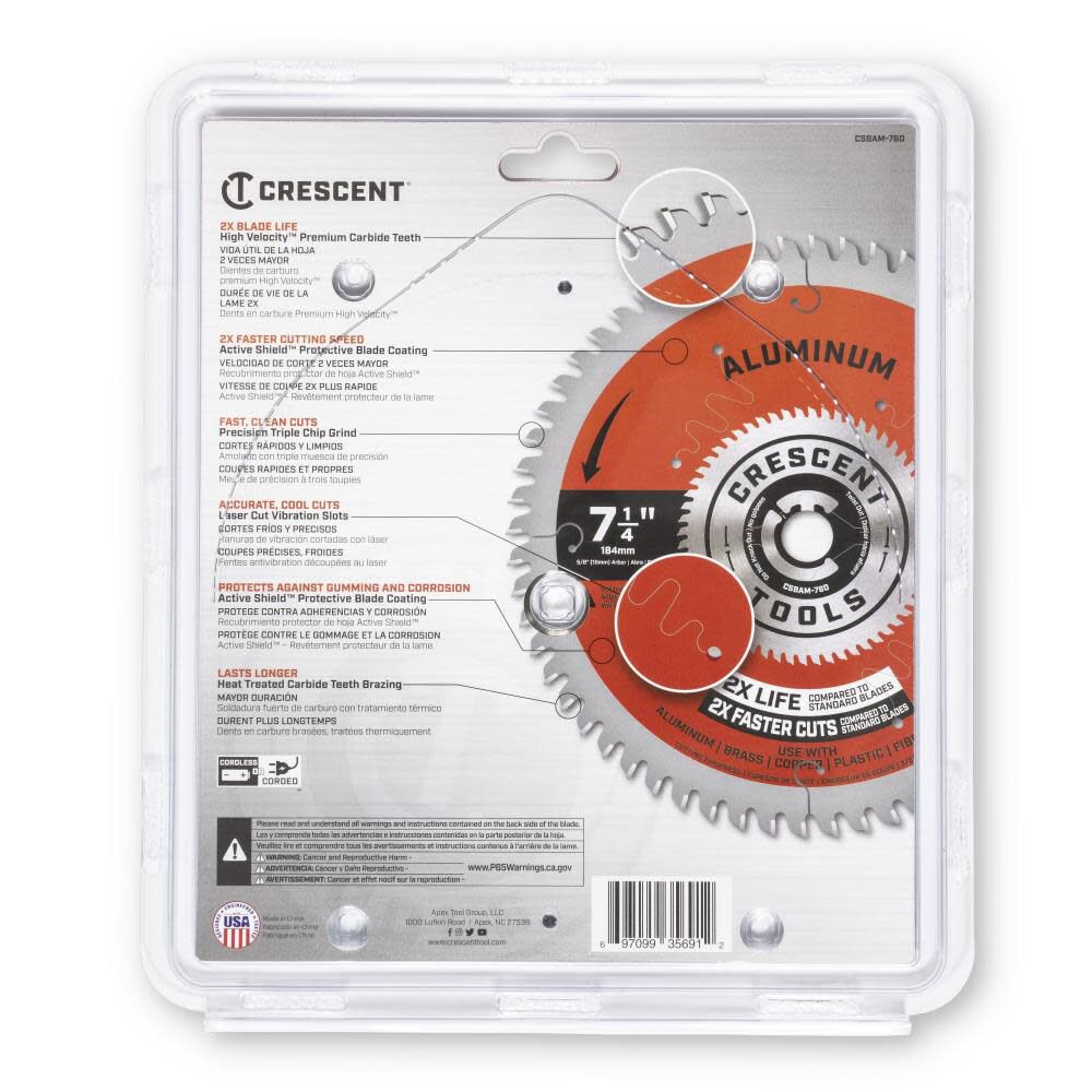Crescent APEX Circular Saw Blade 7 1/4in x 60 Tooth Medium Aluminum, large image number 3