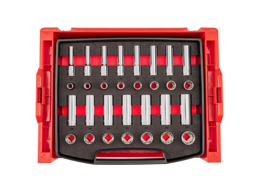 Tekton 1/2 Inch Shallow and Deep 12 Point Sockets, Drawer, 10-24 mm, 30 Pieces, large image number 1