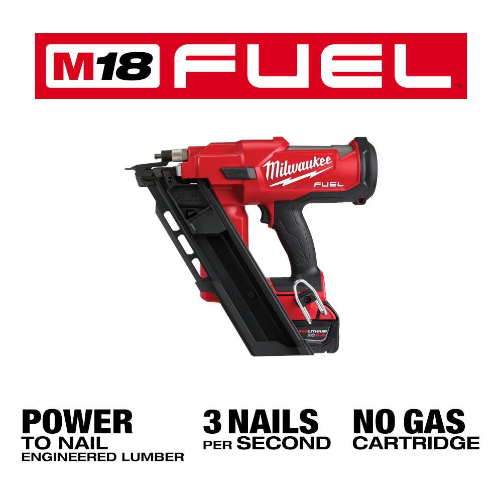 Milwaukee M18 FUEL 30 Degree Framing Nailer Kit & Extended Capacity Magazine, large image number 4