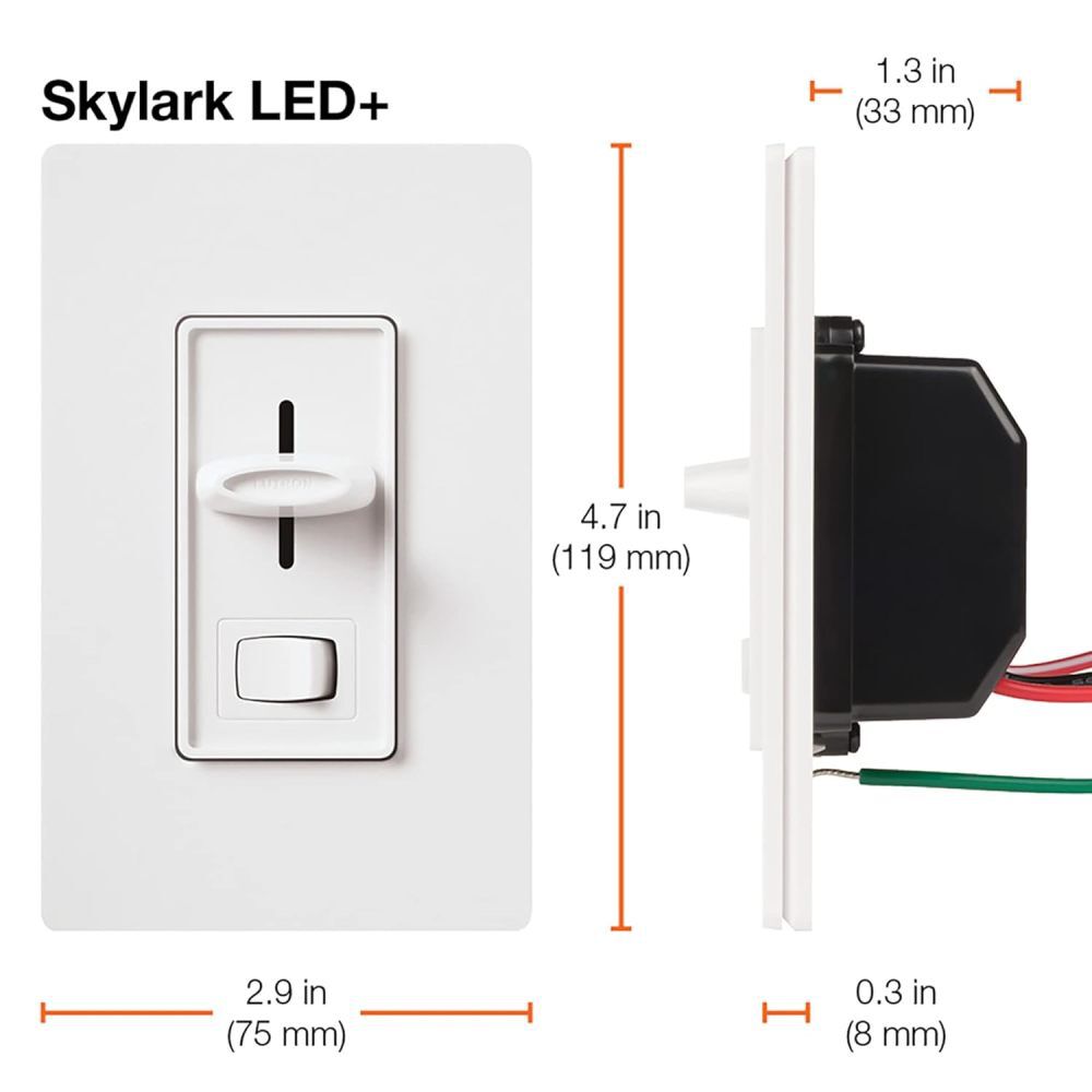 Lutron Skylark LED+ 120V 150W Gloss White 3-Way Dimmer W/Rocker Switch, large image number 4