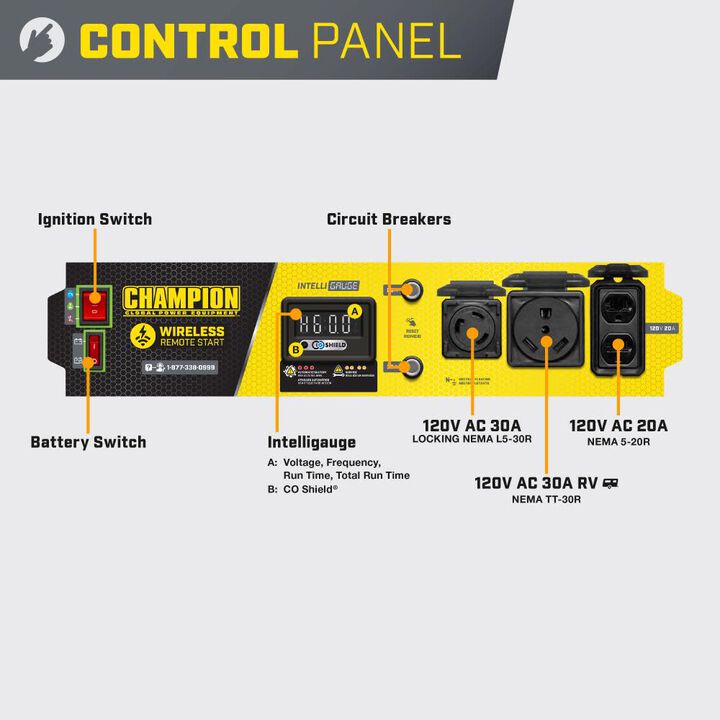 Champion Power Equipment 4375-Watt Gas Powered 49 State Wireless Remote Start RV Ready Portable Generator, large image number 2