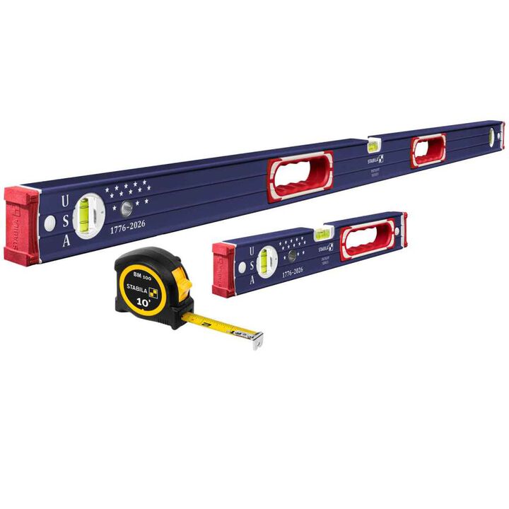 Stabila Type 196 Patriot Series 48 Inch & 16 Inch Level Set with BM100 10 Ft Tape Measure