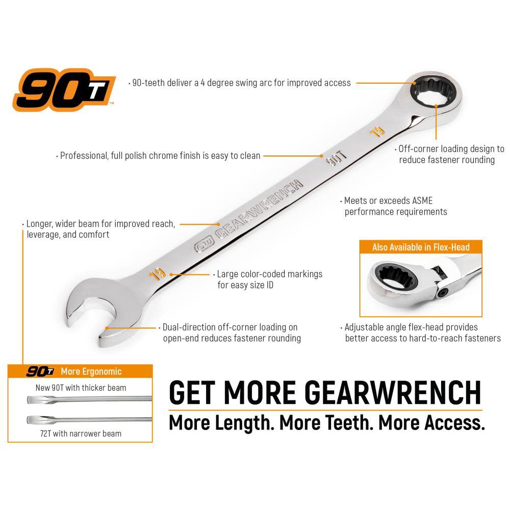 GEARWRENCH 1-1/16in 90T 12 Point Ratcheting Combination Wrench, large image number 2