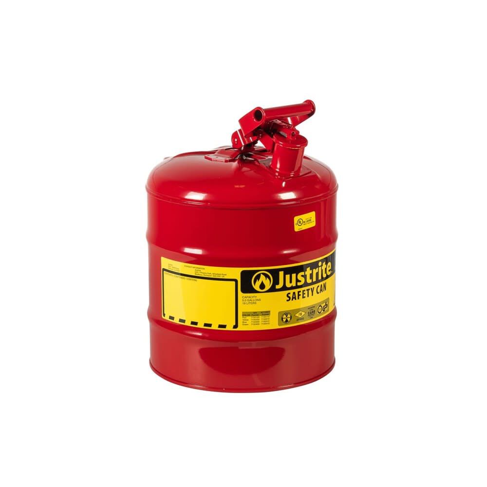 Justrite 5 Gal Steel Safety Red Gas Can Type I with Flame Arrester, large image number 1