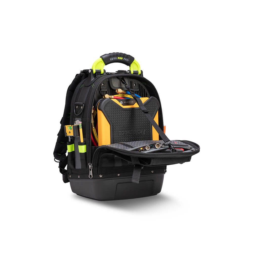 Veto Pro Pac 35 Lbs Small Zippered Tool Backpack, Black/Hi-Viz Yellow, large image number 12