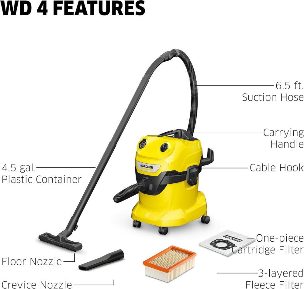 Karcher WD 4 120V 1100W 152 CFM Wet or Dry Vacuum, large image number 3