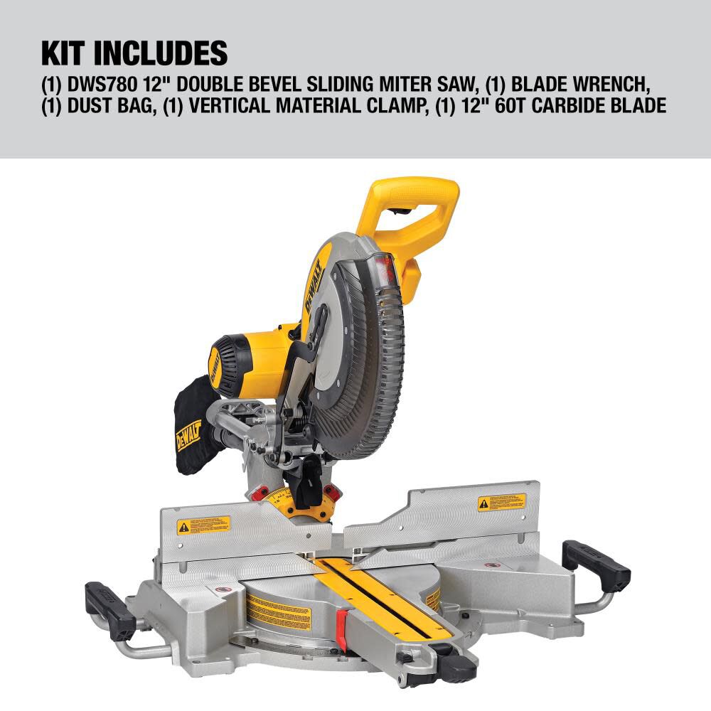 DEWALT 12 Inch Double Bevel Sliding Compound Miter Saw with Heavy Duty Work Stand with Miter Saw Mounting Brackets Bundle, large image number 4