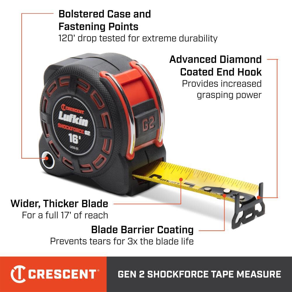 Crescent Lufkin 1-1/4 Inch x 5m/16' Shockforce G2 Tape Measure, large image number 2