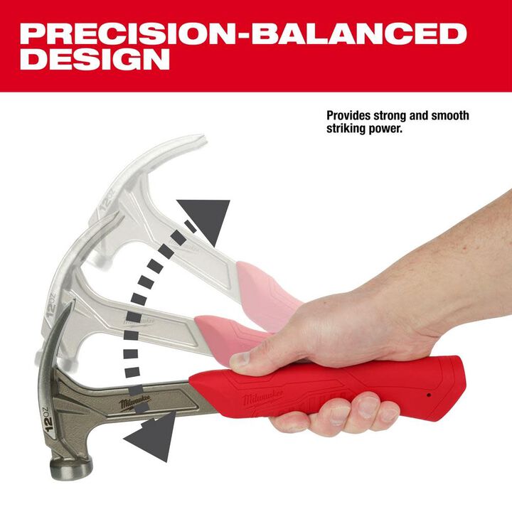 Milwaukee 12oz Smooth Face Hybrid Claw Finish Hammer, large image number 4