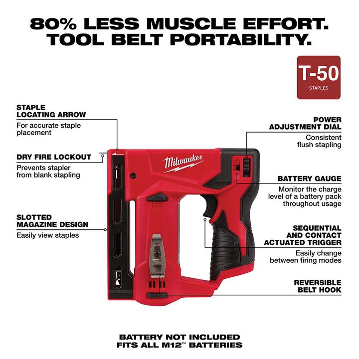 Milwaukee M12 3/8 Inch Crown Stapler (Bare Tool) CP 2Ah & XC 4Ah Starter Kit Bundle, large image number 2