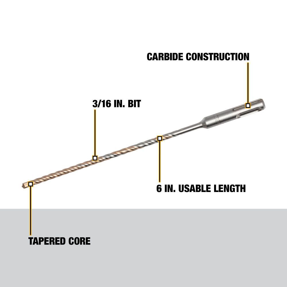 DEWALT 3/16 in x 6 1/2 in x 8 1/2 in Rock Carbide SDS Plus Hammer Drill Bit, large image number 2