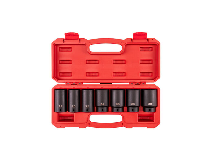 Tekton 1/2 Inch Drive Deep 6 Point Axle Nut Impact Socket Set, 7 Piece 29-38 mm