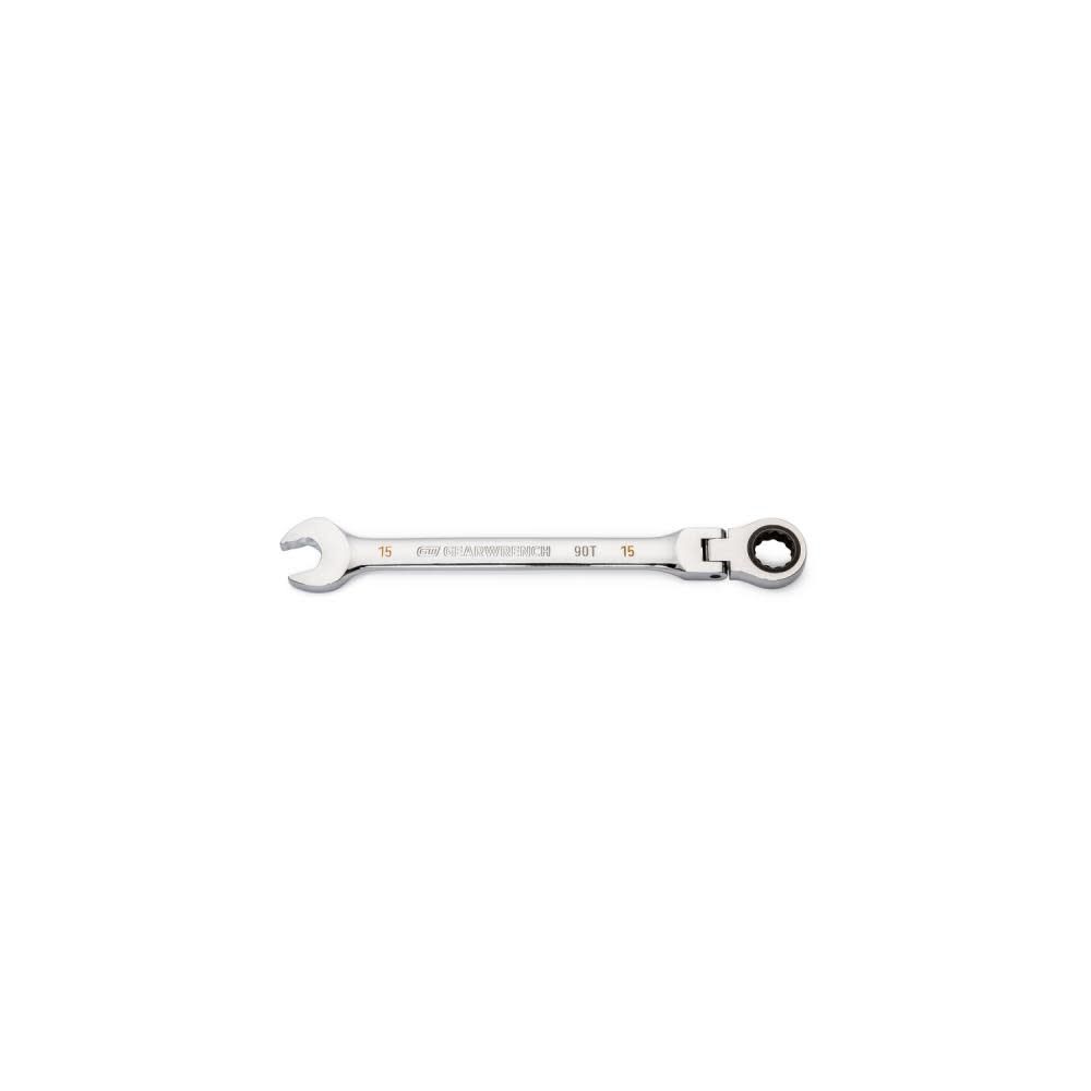 GEARWRENCH 15mm 90T 12 Point Flex Head Ratcheting Combination Wrench, large image number 1