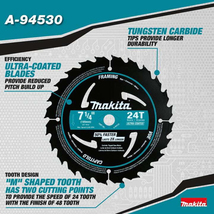 Makita 7 1/4 Inch 24T Carbide Tipped Ultra Coated Framing Circular Saw Blade 10 Pieces, large image number 2