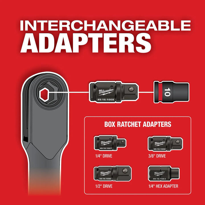 Milwaukee M12 Extended Reach Box Ratchet (Bare Tool) and 1/2 Inch Anvil Adapter Bundle, large image number 4