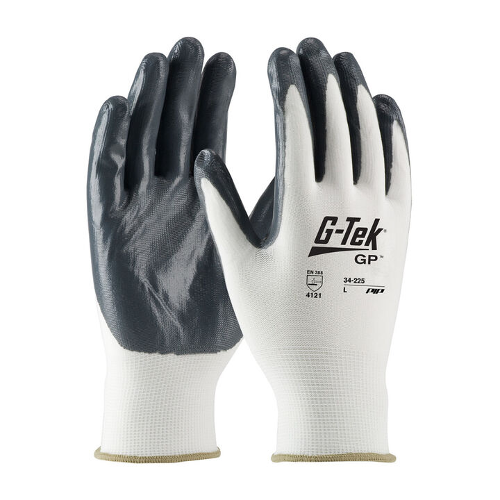 Protective Industrial Products G-Tek GP White 13G Nylon Shell Gray Nitrile Coated Smooth Grip XS 12 Pairs of Gloves
