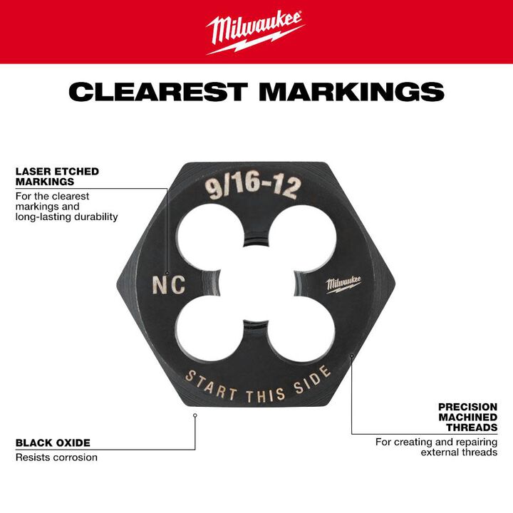 Milwaukee 9/16 in -12 NC 1-7/16 in  Hex Threading Die, large image number 4
