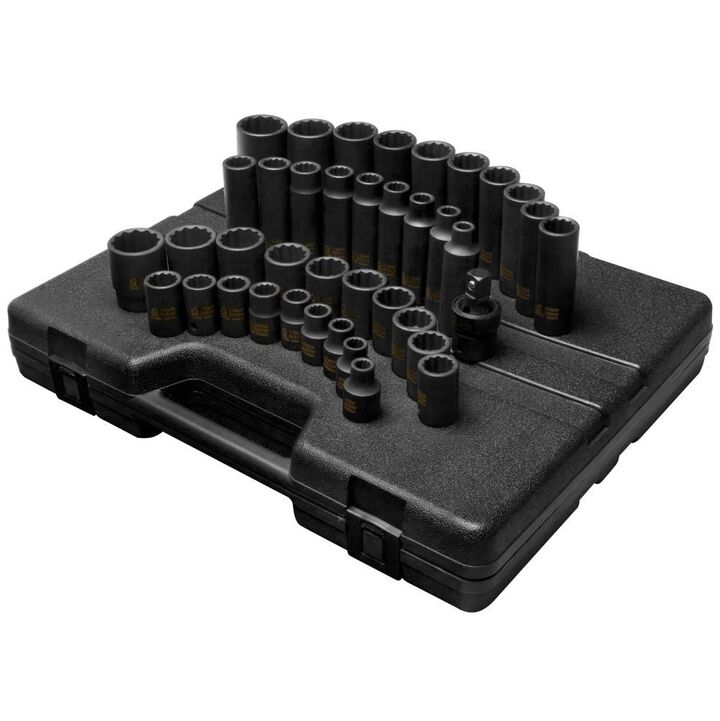 Sunex 1/2 In. Drive 12 Point Metric Master Impact Socket Set 39 pc.