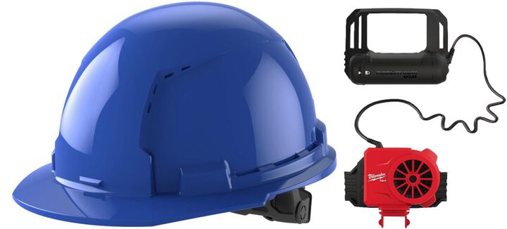 Milwaukee Front Brim Vented Hard Hat with 6pt Ratcheting Suspension Type 1 Class C & BOLT USB Cooling Fan, swatch