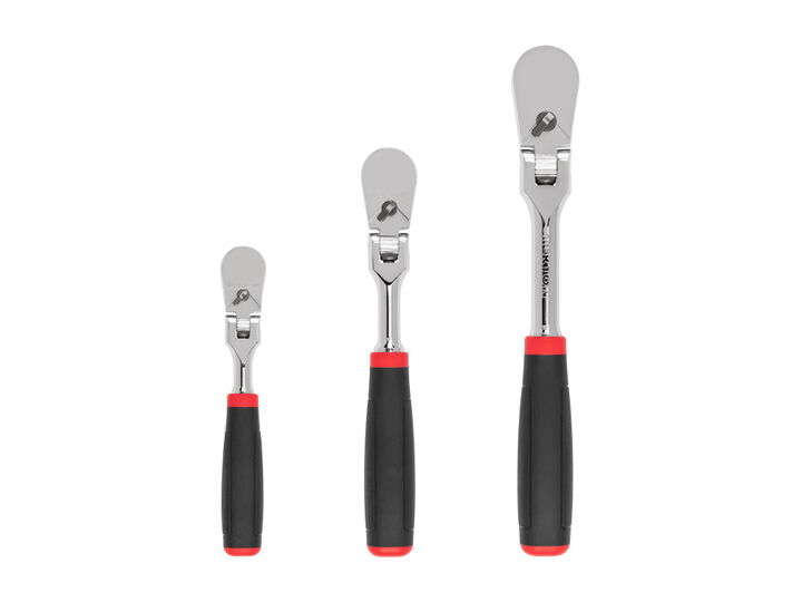 Tekton 1/4, 3/8, 1/2 Inch Flex Head Non-QR Comfort Grip Ratchet Set, 3 Pieces