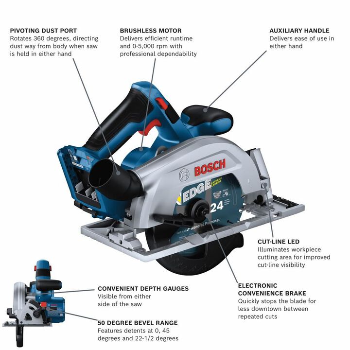 Bosch 18V 6 1/2in Circular Saw Blade Right (Bare Tool), large image number 1