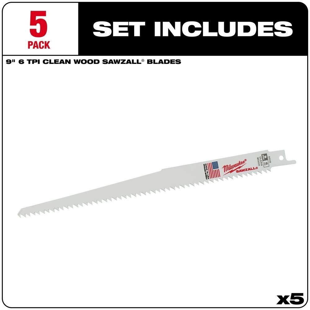 Milwaukee 9 in. 6 TPI Fleam Ground SAWZALL Blades 5PK, large image number 2